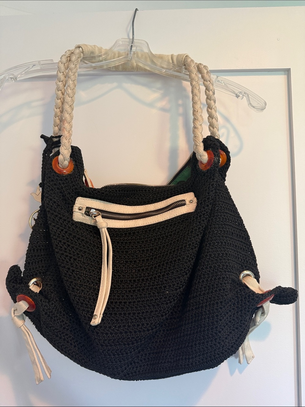The Sak Indio Crochet Hobo Bag - Black - vintage. Hard to find!